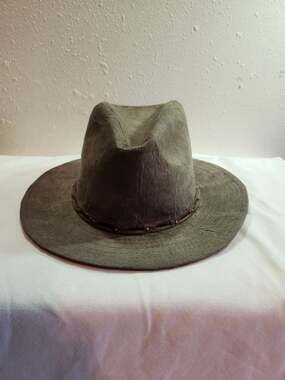 Scala Pronto Brown Faux Suede Fedora Hat with Studded Trim and Paisley Lining